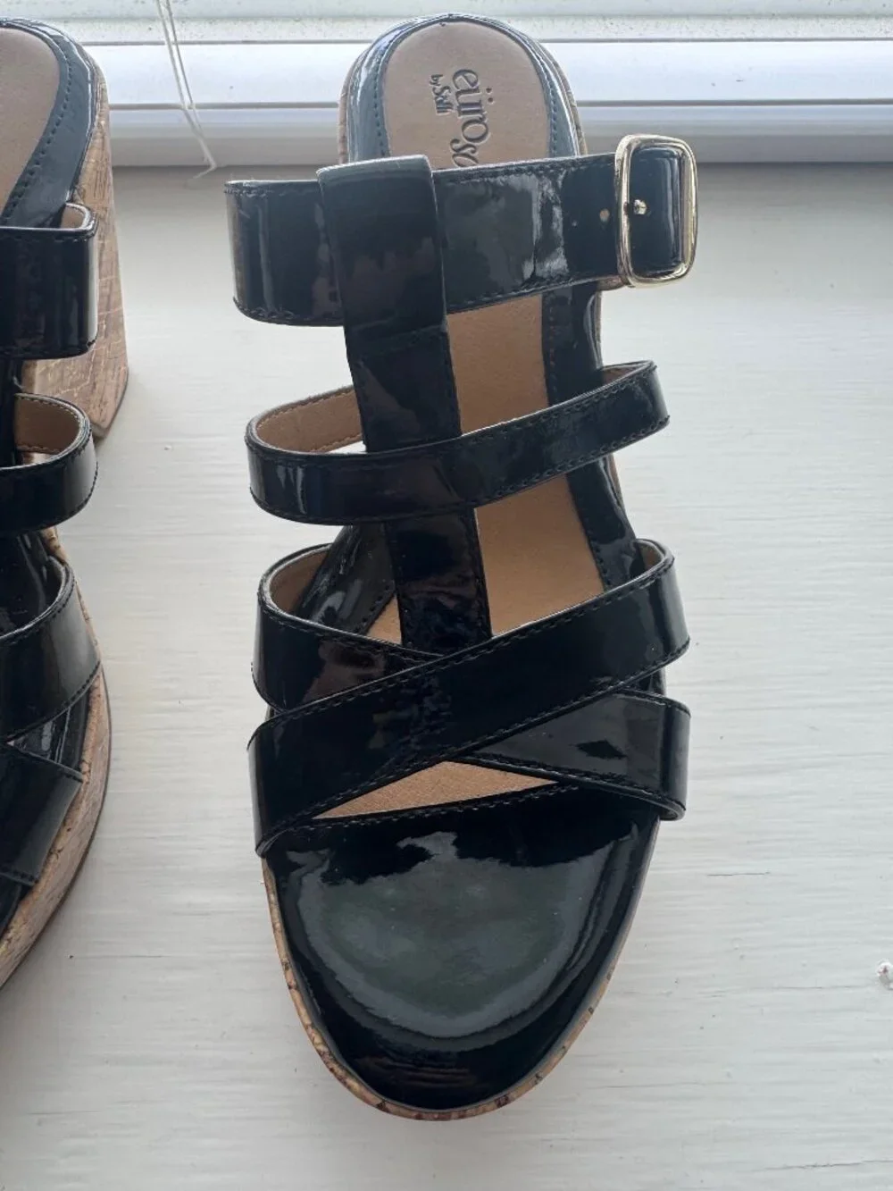 Euro Soft by Sofft Black Patent Felice Wedge Sandal Size 9 M P5